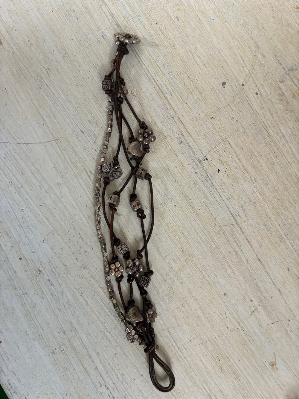 Boho Multi-Row Brown and Silver Beaded Bracelet - Unbranded